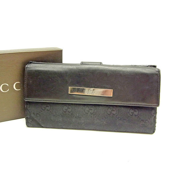 Gucci GG leather canvas Wallet long black - Picture 1 of 6